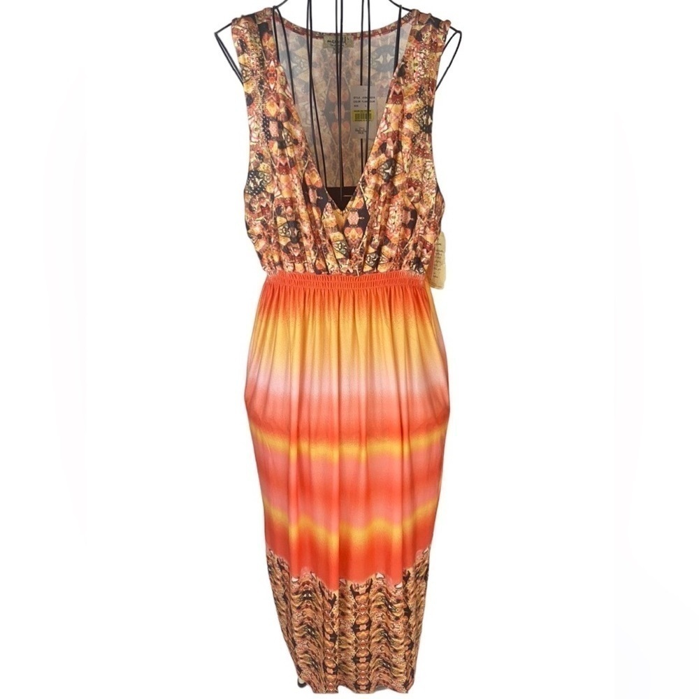 One World Embellished Jewel Tone Geo Print Boho Maxi Dress Size Large New